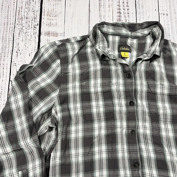 Cabela's Tops - Cabela's Womens XL Shirt Gray Plaid Flannel Long Sleeve Button-Up Pockets Light
